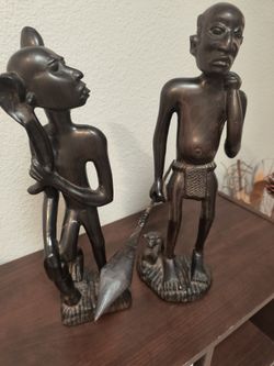 Vintage African Makonde Wood Statue – Hand Carved – 15" – Mozambique