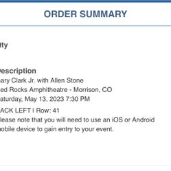 2 Tickers For Gary Clark Jr. @ Redrocks!!