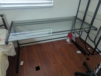 ​Modern Glass & Black Metal Desk and Matching Arched Bookshelf Set