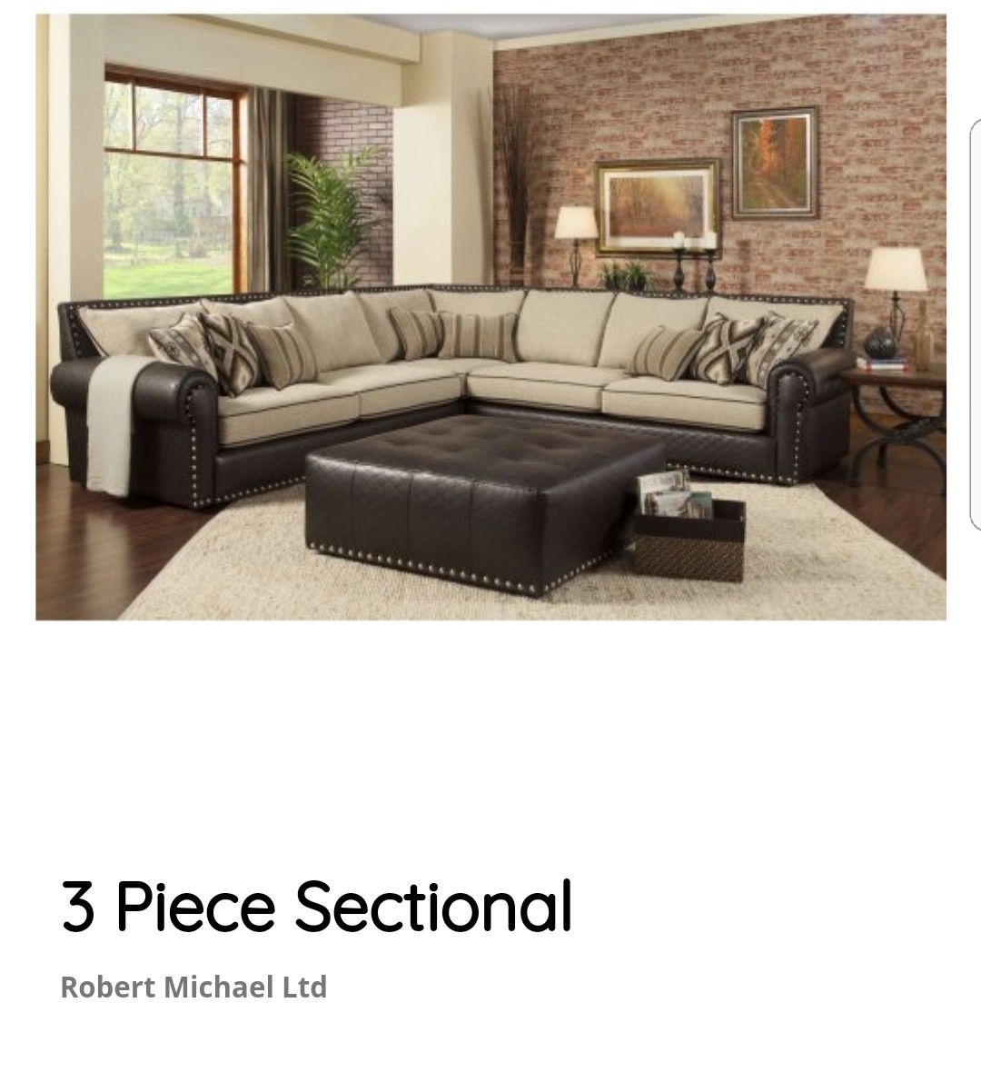 Like New, Robert Michael Ltd Regency V Sectional with Ottoman