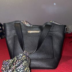 Steve Madden Black Tote W/ Floral Interior & Clutch