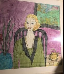 40x40 WATERCOLOR PAINTING ON SILK SIGNED 