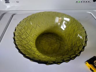 Medium size green glass bowl 9in