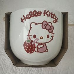 Hello Kitty Ceramic Bowl With Chopsticks (Ramen Bowl)