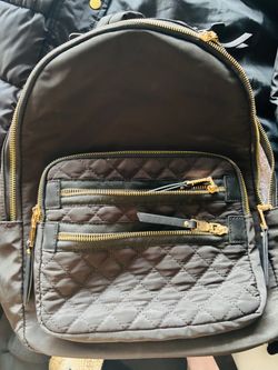 Black Quilted Nylon Backpack with Gold Zippers