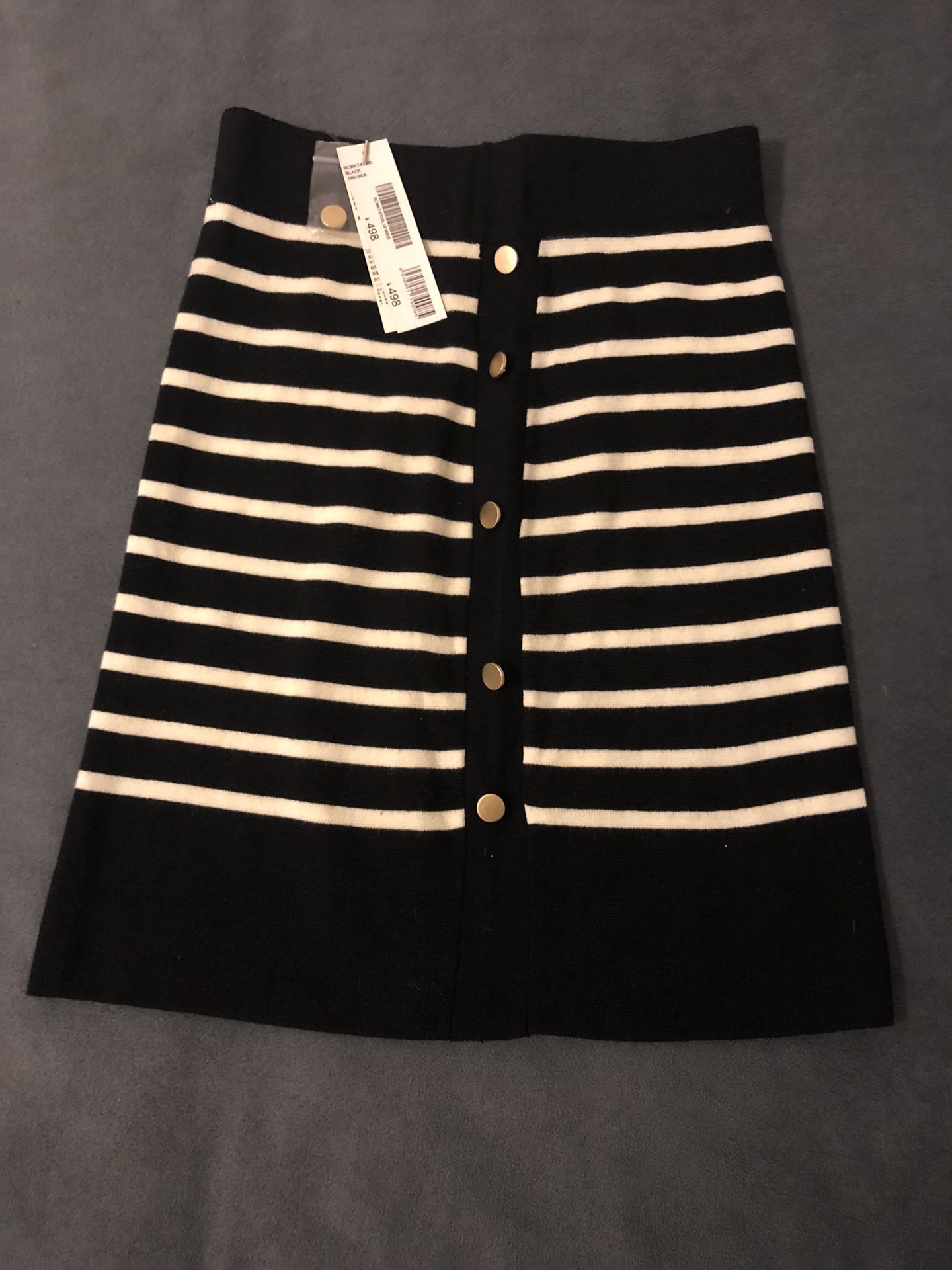 Loft Sweater Skirt Mini Stripe Black White Knit Pencil Acrylic Wool