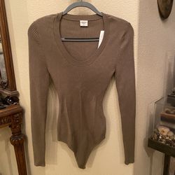NWT~ABERCROMBIE & FITCH Women Olive Ribbed Long Sleeve Bodysuit Size Medium