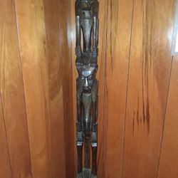 Antique 3 Person Wooden Totem Sculpture 