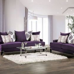 Brand New Purple Super Plush Chenille Sofa & Loveseat (Pillows Included)
