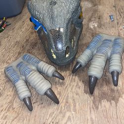 Jurassic World Park Chomp 'n Roar “Blue” Raptor  Mask & Claws Set TESTED & WORKS