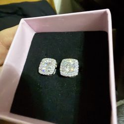 925 Sterling Silver Moissanite Square Halo Earrings