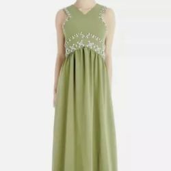NWOT $1795 TORY BURCH 'LUISA' Embellished Gown Cut-Out Back Hills/Green Size 2