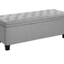 Storage Ottoman, Storage Bench, Tufted Entryway Bedroom Bench, 17.7 x 46.5 x 17.7 Inches, Hinges Easy Lid Operation, Wooden Legs, Linen-Lo