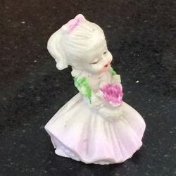 Girl Figurine In Pastel Pink Dress 2” Tall 1.5 Wide