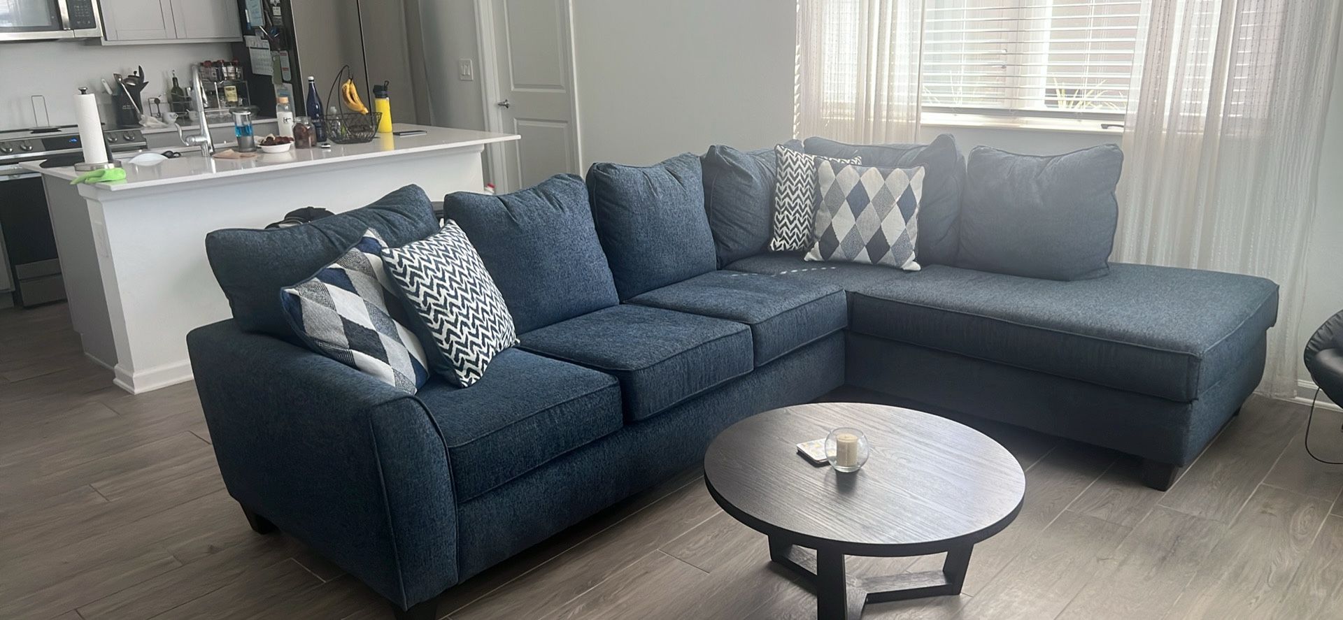 Beautiful & Comfortable Blue Sofa with Chaise
