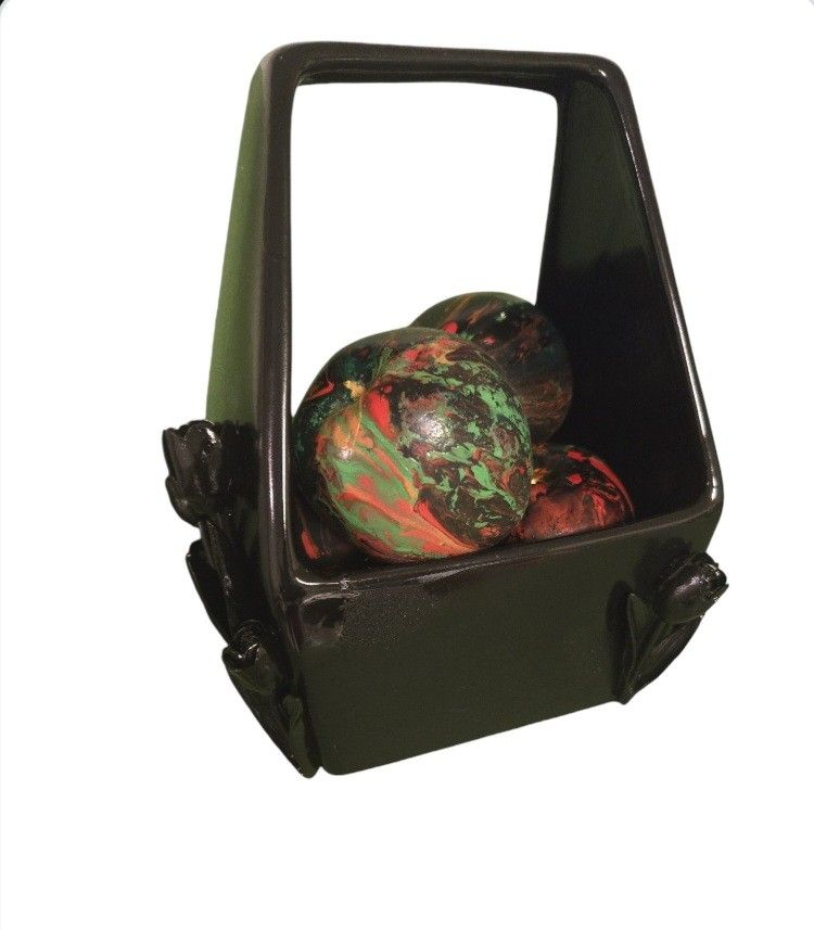 fall Halloween handpainted poisoned ceramic apples in black ceramic basket