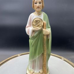 Vintage Saint Jude Porcelain Figure Statue SANMYRO JAPAN Hand Painted 8” 