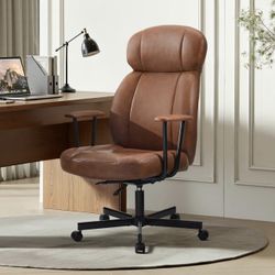 High Back Office Desk Chair, Breathable Ergonomic Leather Chair with 5-Layer Seat Cushion with 135°Reclining Lumbar Support Adjustable Height Rolling 