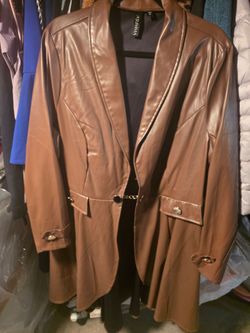 A’JUMMA brown faux-leather long jacket/coat, size 2X