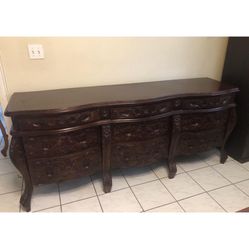 Great Solid Wood Long Dresser Nicely Carved 