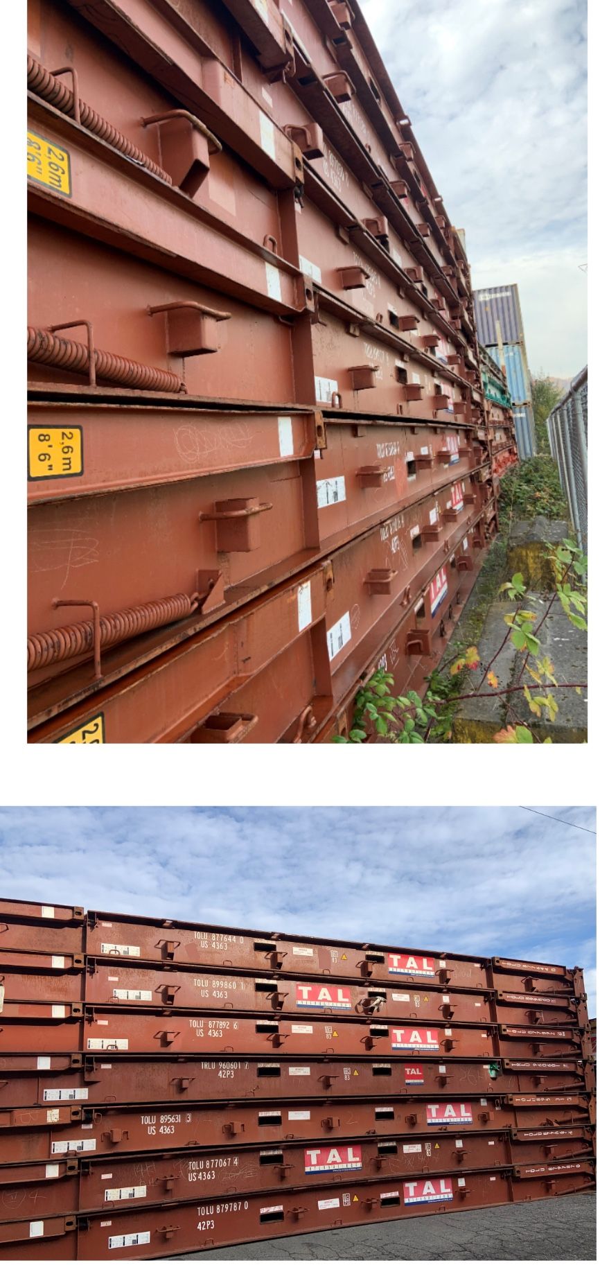 40’ Foot Flat Rack Rail Cars, Whale Back Containers