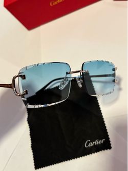 🔥GOING FAST Cartier Rimless Diamond Cut Sunglasses with Blue Gradient Lenses