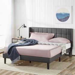 Upholstered Wingback Platform King Bed Frame - Dark Gray