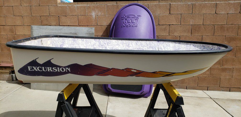 WaterPack, Excursion, 6 Foot Fiberglass Boat, White / Purple. Rigid Fiberglass. Not An Inflatable.