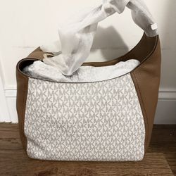 Michael Kors Fulton Signature Vanilla/Acorn Large Hobo Shoulder Bag