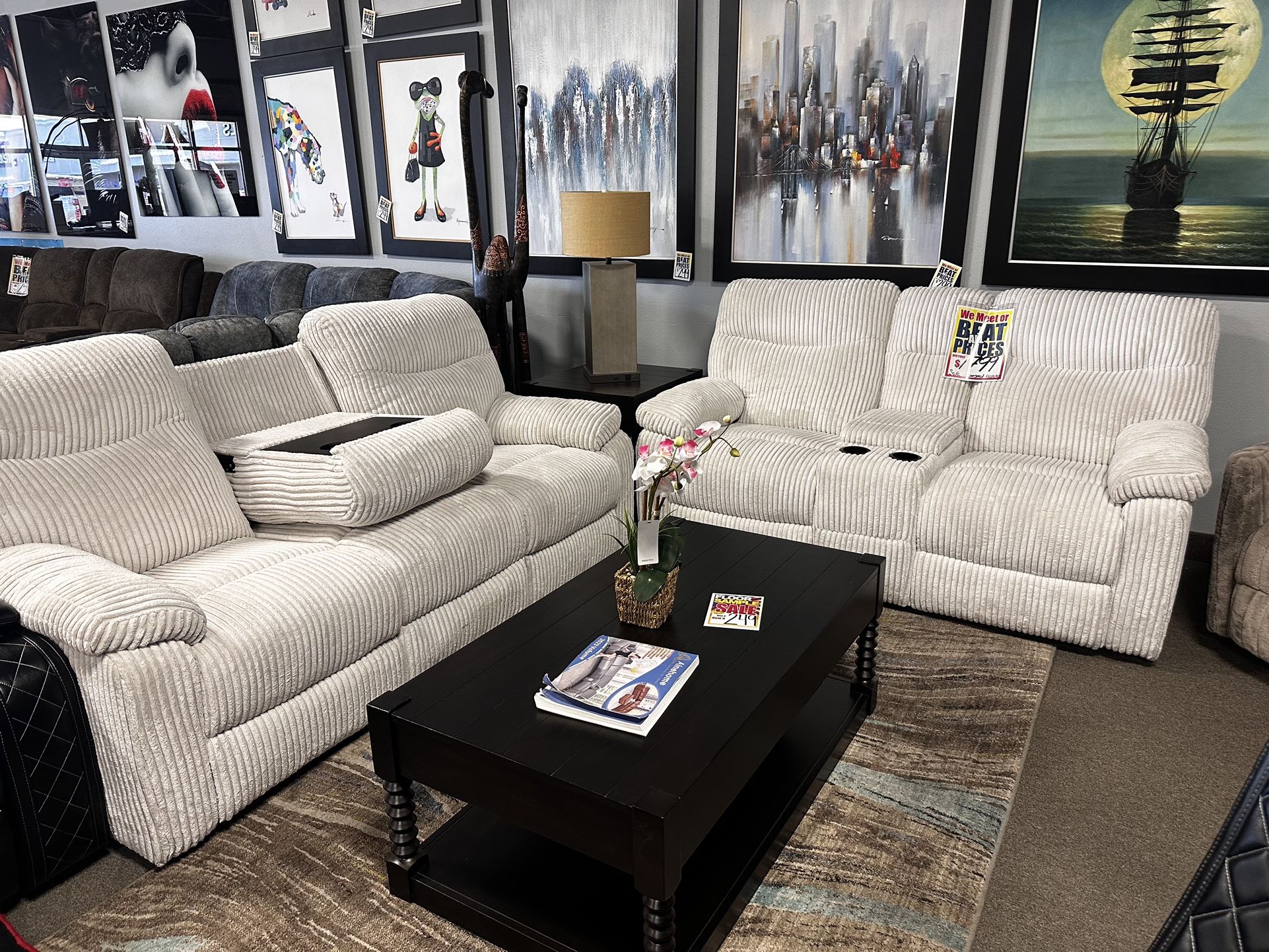 Reclining Sofa Loveseat! Manual! Black And Gray Available! $1,499! Easy Financing! ✨🚨⭐️