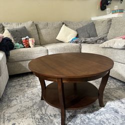 Round Coffee Table Brown With Shelf 