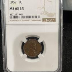 1967 Gem Uncirculated Lincoln Penny Graded At MS63BN 4-17