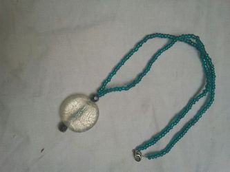Handcrafted Blue and White/silver Glass bead drop necklace-$15