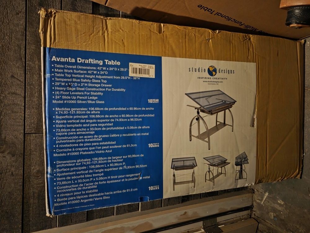 Adjustable Drafting Table With Glass Top And Drawers