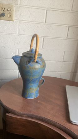 Vintage Pottery Kettle Pot With Handle Bamboo
