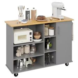 Gray Rolling Kitchen Island Cart with Storage