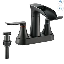 Matte Black Bathroom Faucet,Yundoom 4 Inch Centerset Bathroom Faucet,Waterfall Bathroom Faucet,2 Handle Bathroom Faucet for Sink 3 Hole,360 Degree Swi