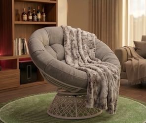 Cozy Wicker Papasan Outdoor & Indoor Chair - White Frame and Silver Cushion