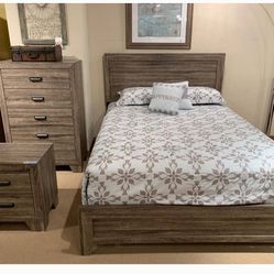 Brand New/ Gray Panel Bedroom Set, Bed, Nightstand, Chest// Mattress Sold Separately 