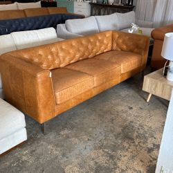 Sofa  Brown Tan Real Leather Chesterfield Style NEW - 89” Long - For Home / Office - Delivery Available 