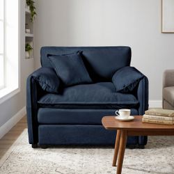 Homy Casa Madrona 41.73" Oversized Chenille Accent Chair Deep Seat Modular Lounge Chair in Blue Open Box