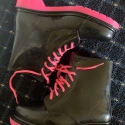 Black & Pink Rain Boots