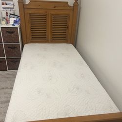 Wooden Twin Bed with New Mattress 
