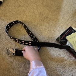 Hello Kitty Black Belt 39” With A Rhinestone Buckle, Pink Bow Stud Accents Y2K