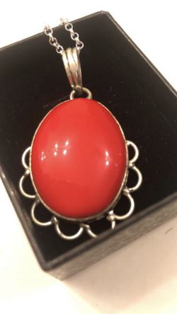 Red coral pendant 925 sterling silver