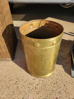 Vintage  hammered brass can. Waste bin. Umbrella holder.