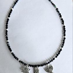 STAINLESS STEEL FOREVER WEAR SILVER SYMBOLS OF JUDAISM SWAROVSKI BEADED NECKLACE