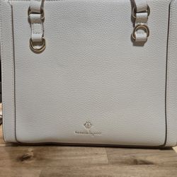 Nanette Lepore Cream And Tan Pebbled Leather Handbag With Optional Crossbody Strap 