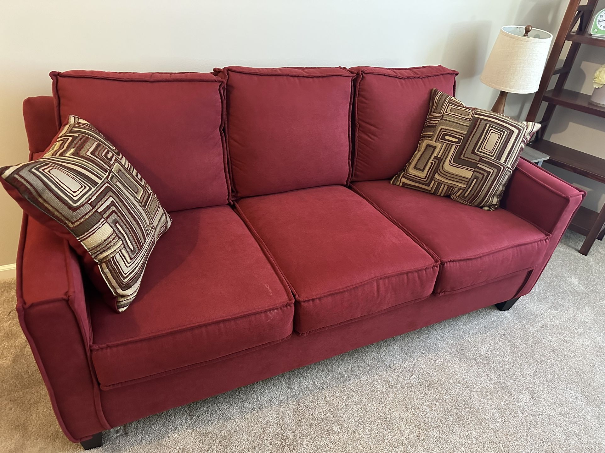Red Couch With Cushions