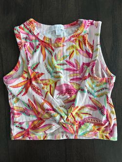 Btween Girls Tropical Print Twist-Front Tank Top Size 6